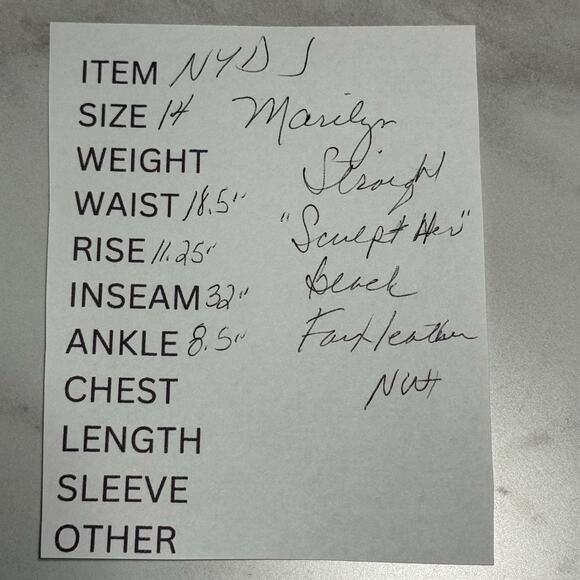 NYDJ Marilyn Straight Faux Leather Jeans Women 14 Black Sculpt Her Lift Tuck NEW - Picture 12 of 12